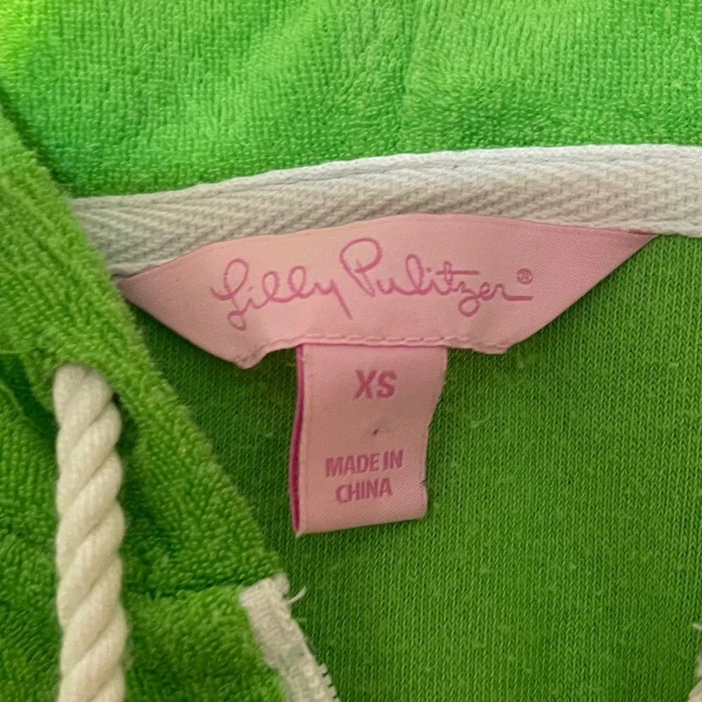 Y2K Lilly Pulitzer Green &‎ Pink Retro Stripe Terry Cloth Hooded Track Jacket XS
